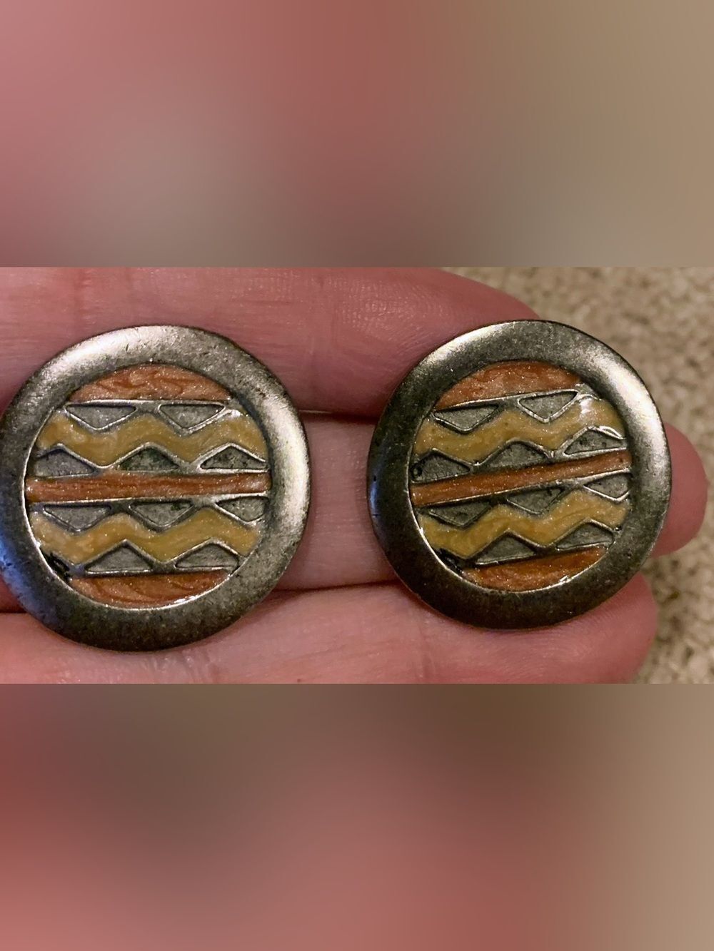 Vintage Tribal Stud Earrings in Orange and Yellow